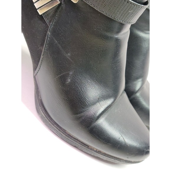 Perphy Black Leather Platform Ankle Boots Crocodile Printed Strap Womens size 7 - Picture 13 of 13